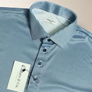 New Collars & Co Men's XL Blue White Houndstooth Dress Collar Polo Shirt Preppy